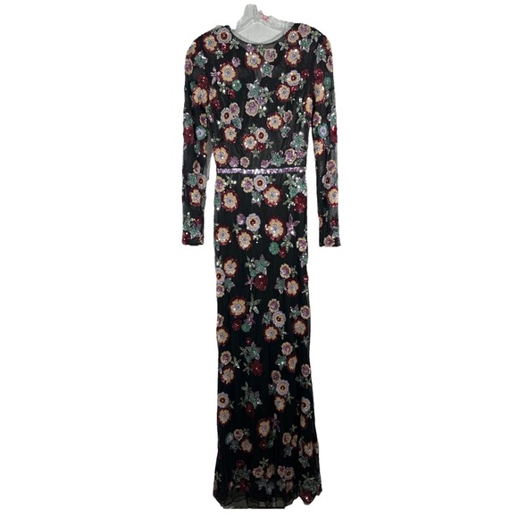 chinese dress ladies Black Floral Embellished Long Sleeve Gown main image 1